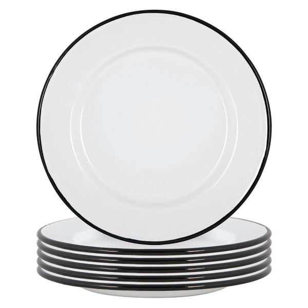 Nicola Spring 25.5cm White Enamel Dinner Plates - Pack Of Six
