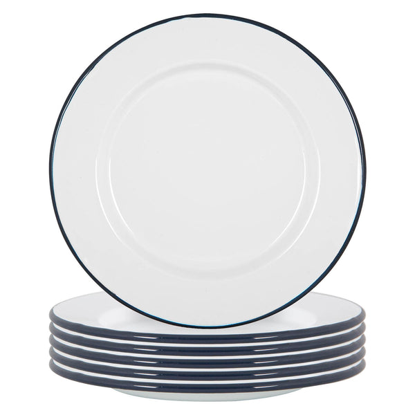 nicola spring 25.5cm White Enamel Dinner Plates - Pack of Six