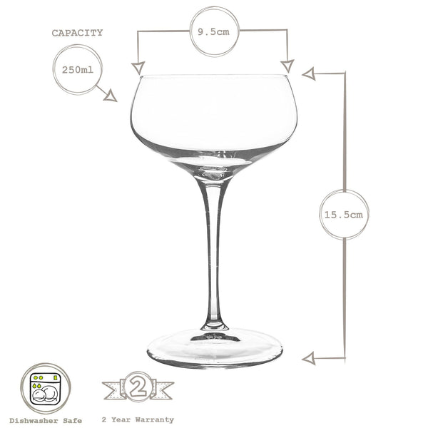 Nicola Spring 250ml Bartender Novecento Cocktail Glasses - Pack Of Six