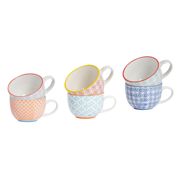 nicola spring 250ml Hand-Printed Stoneware Cappuccino Cups - Pack of 6