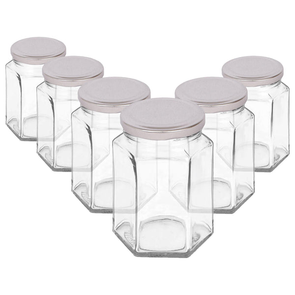 nicola spring 250ml Hexagonal Glass Jam Jars with Lids - Pack of Six