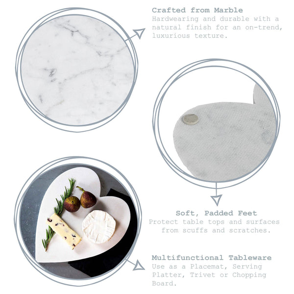 Nicola Spring 27cm X 25cm White Heart Marble Chopping Board