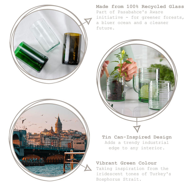 Nicola Spring 280ml Aware Tincan Recycled Glass Tumblers - Green - Pack Of Four