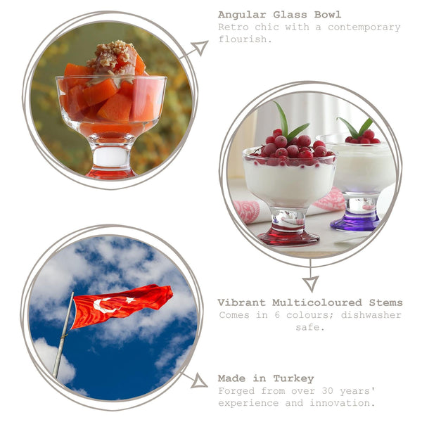 Nicola Spring 285ml Destina Multicolour Glass Ice Cream Bowls - Pack Of Six