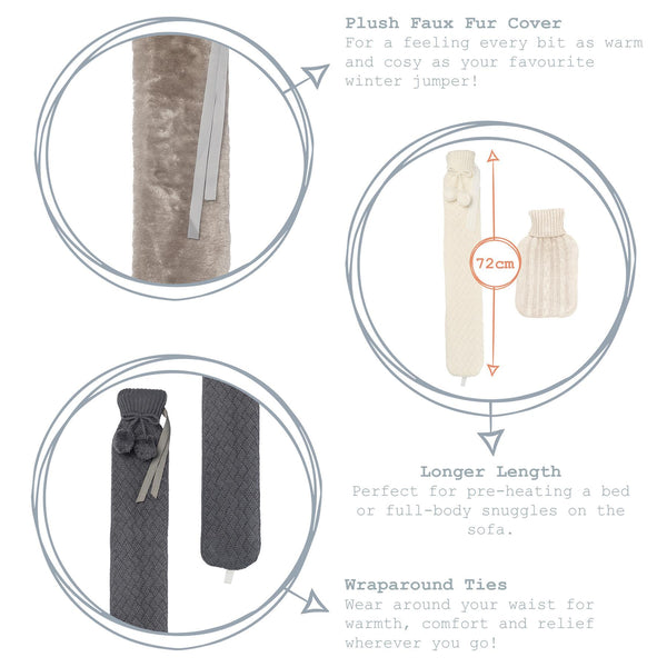 Nicola Spring 2L Cosy Long Hot Water Bottle & Cover Set