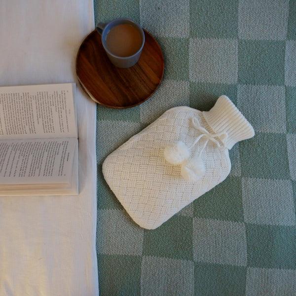 Nicola Spring 2L Pom Pom Knitted Hot Water Bottle & Cover Set