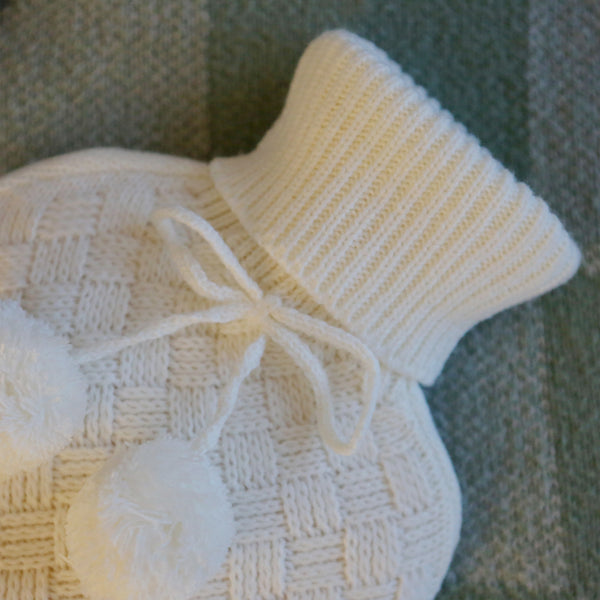 Nicola Spring 2L Pom Pom Knitted Hot Water Bottle & Cover Set
