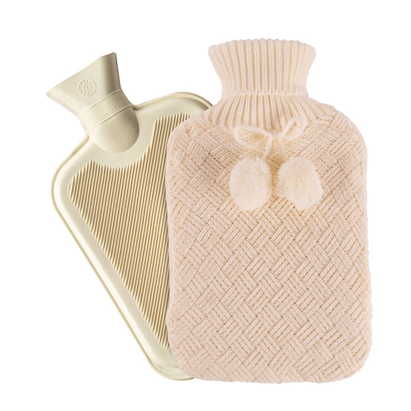 nicola spring 2L Pom Pom Knitted Hot Water Bottle & Cover Set