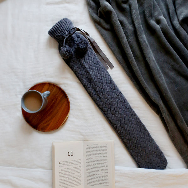 Nicola Spring 2L Pom Pom Knitted Long Hot Water Bottle & Cover Set