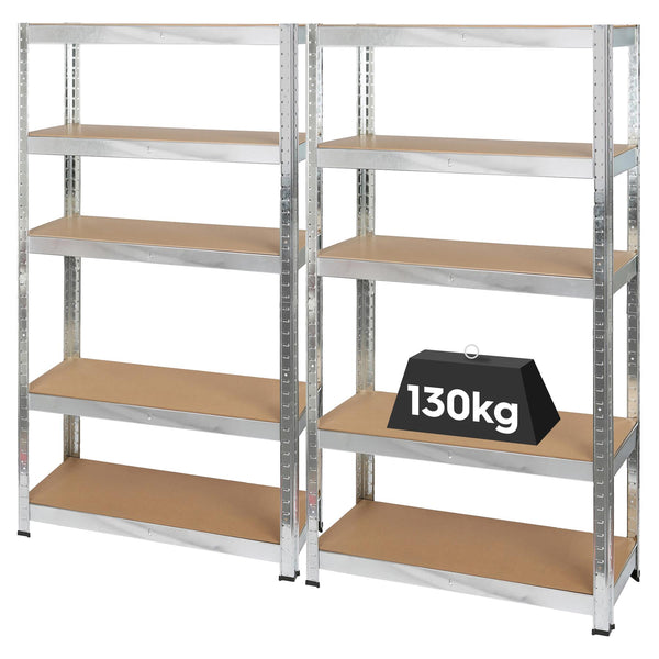 nicola spring 2pc 5-Tier Steel Garage Shelving Units Set - 75 x 30 x 150cm - Galvanised