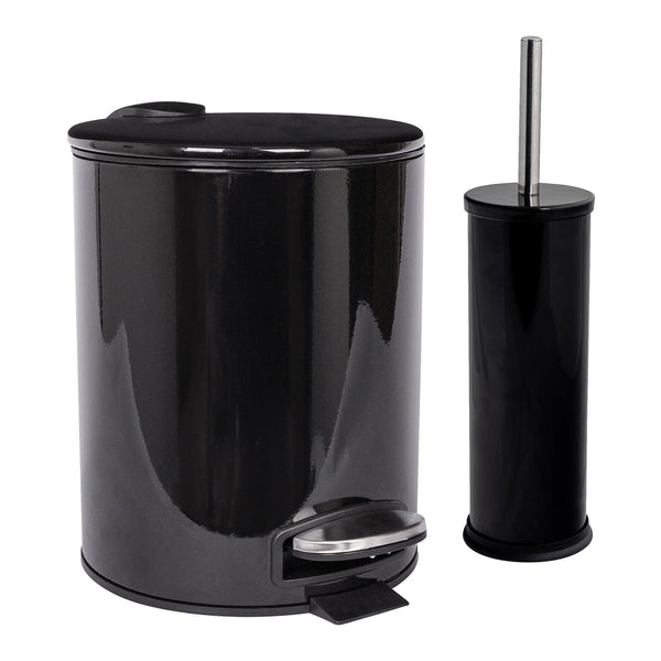 nicola spring 2pc 5L Black Round Stainless Steel Pedal Bin & Toilet Brush Set