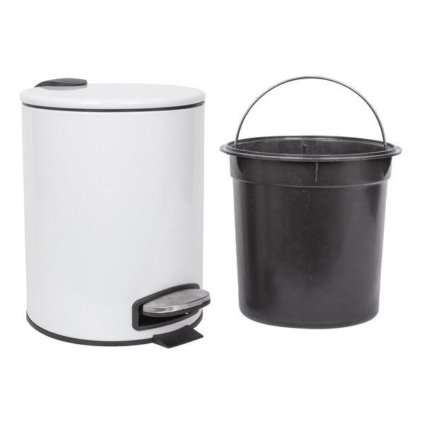 Nicola Spring 2pc 5L White Round Stainless Steel Pedal Bin & Toilet Brush Set
