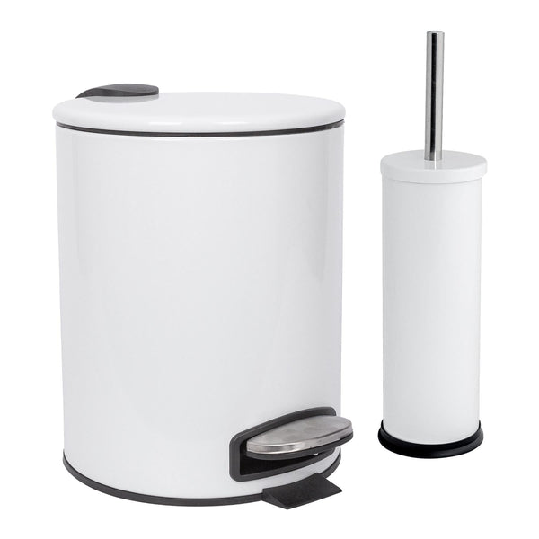nicola spring 2pc 5L White Round Stainless Steel Pedal Bin & Toilet Brush Set