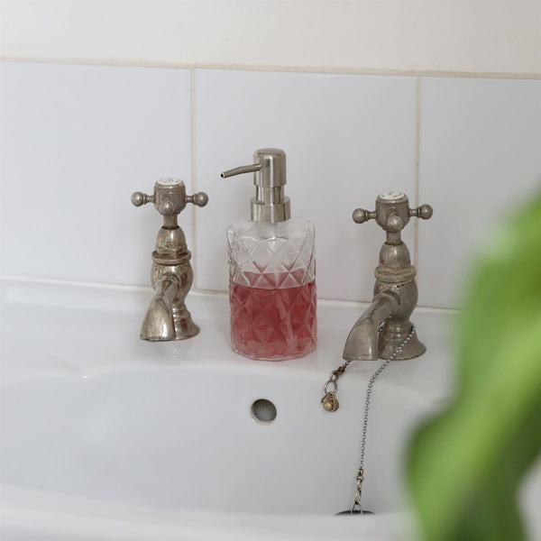 Nicola Spring 2pc Prism Glass Soap Dispenser Set With Bamboo Tray - 330ml