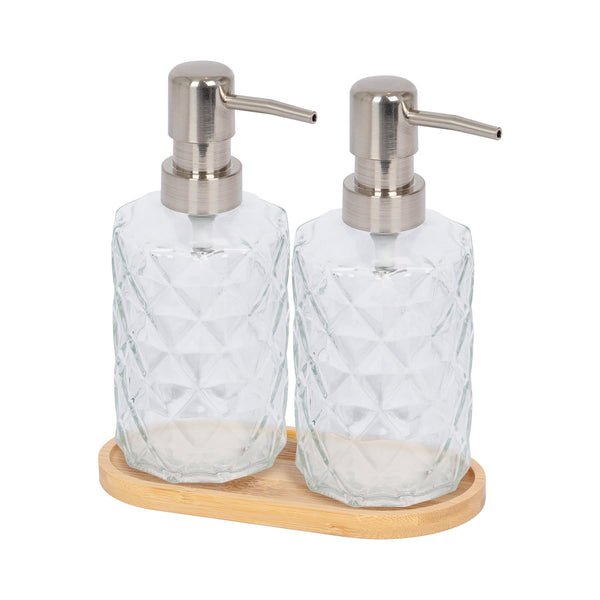 nicola spring 2pc Prism Glass Soap Dispenser Set with Bamboo Tray - 330ml