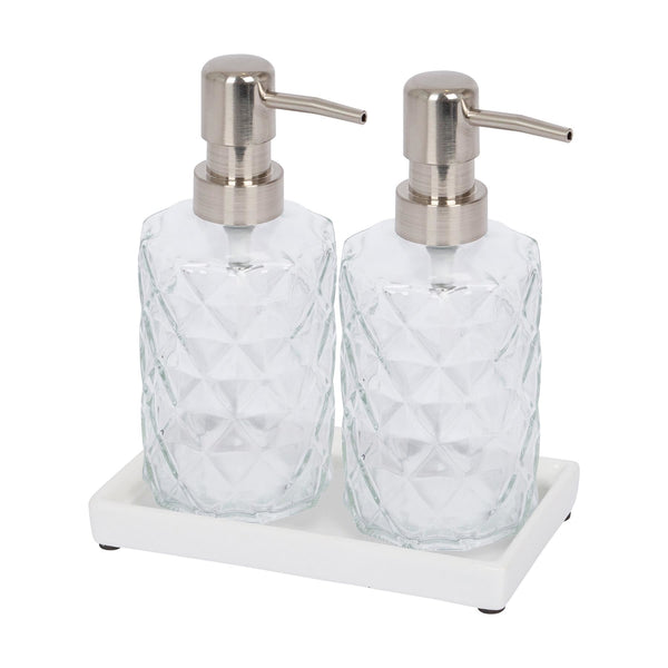 nicola spring 2pc Prism Glass Soap Dispenser Set with Ceramic Tray - 330ml