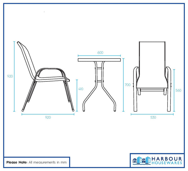 Nicola Spring 3 Piece Round Glass Top Patio Garden Set - Black