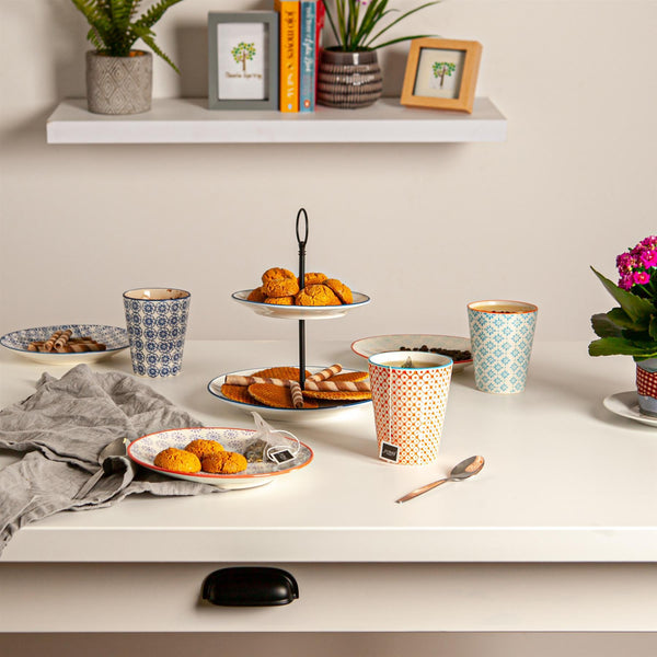 Nicola Spring 300ml Hand Printed Stoneware Tumblers - Pack Of Six