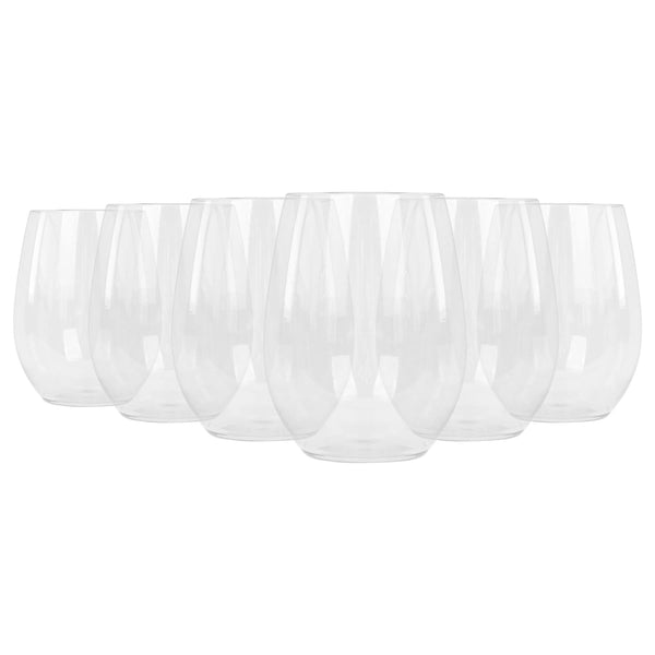 nicola spring 300ml Reusable Plastic Stemless Wine Glasses - Pack of Six