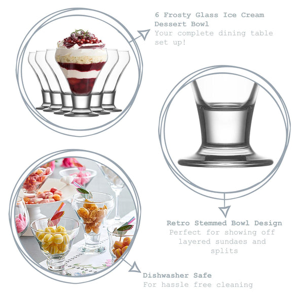 Nicola Spring 305ml Clear Frosty Glass Ice Cream Bowls - Pack Of Six