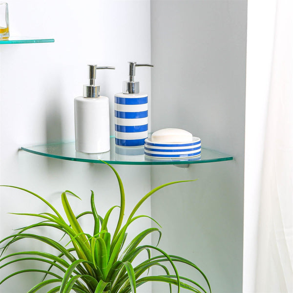 Nicola Spring 30cm Floating Glass Corner Shelf With Chrome Fixings