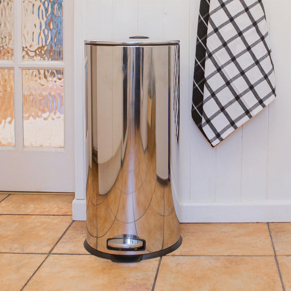 Nicola Spring 30L Black Round Stainless Steel Kitchen Pedal Bin