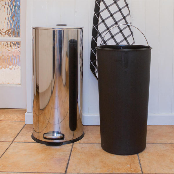 Nicola Spring 30L Chrome Round Stainless Steel Kitchen Pedal Bin