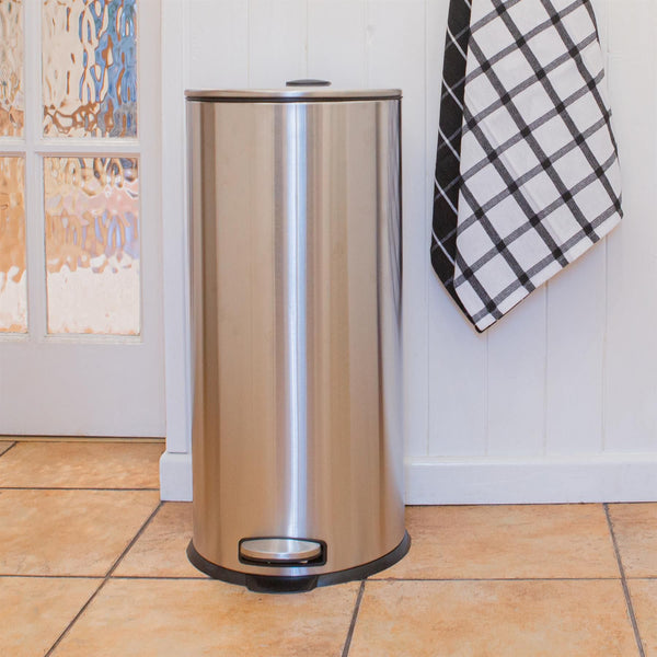 Nicola Spring 30L Round Brushed Stainless Steel Kitchen Pedal Bin
