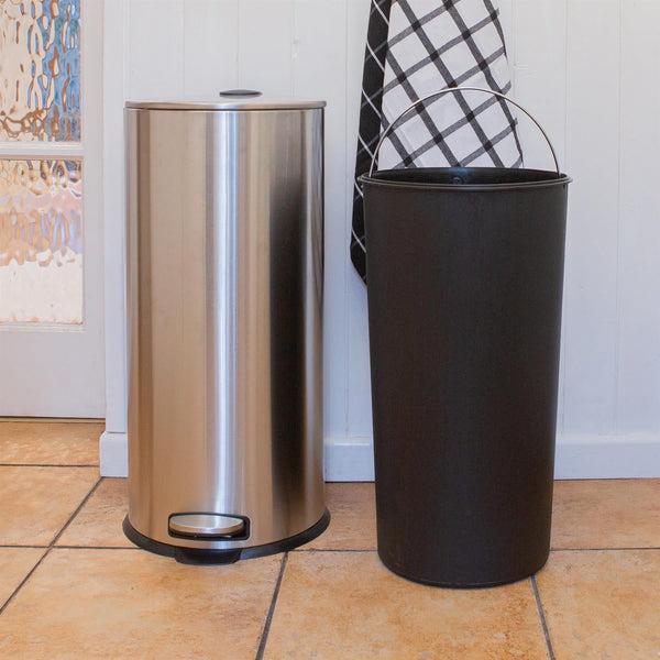 Nicola Spring 30L White Round Stainless Steel Kitchen Pedal Bin