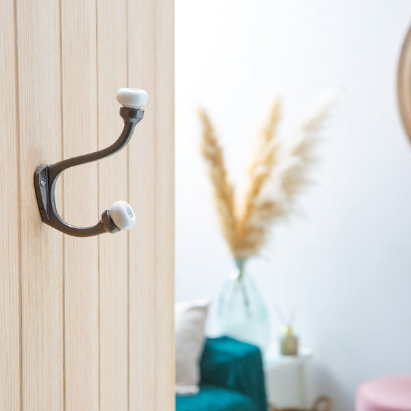 Nicola Spring 30mm X 105mm White Ceramic Ball Raw Hat & Coat Hook