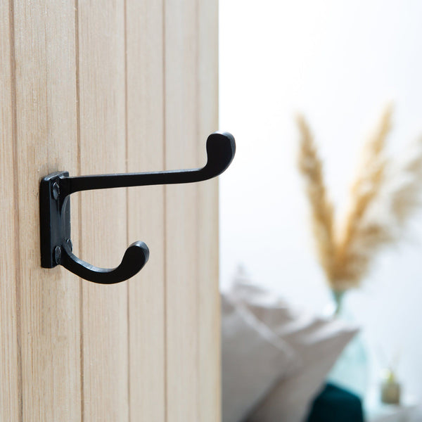 Nicola Spring 30mm X 85mm Black Rectangular Plate Rounded Hat & Coat Hook