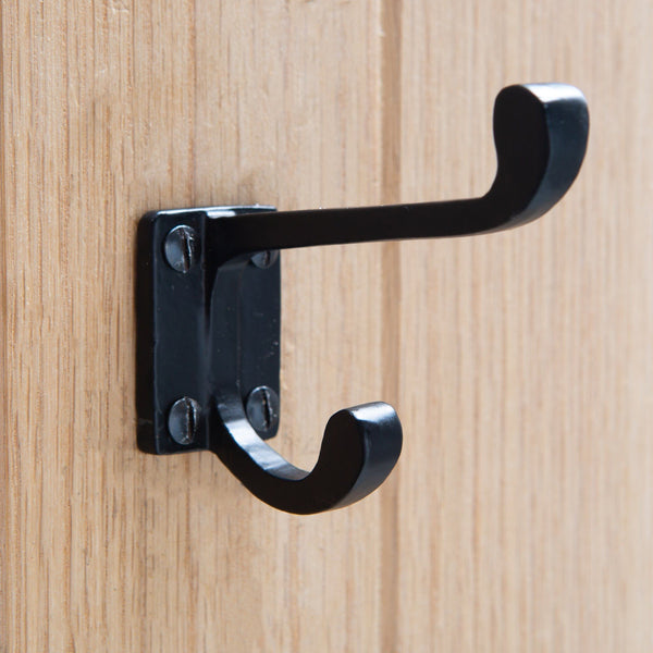Nicola Spring 30mm X 85mm Black Rectangular Plate Rounded Hat & Coat Hook