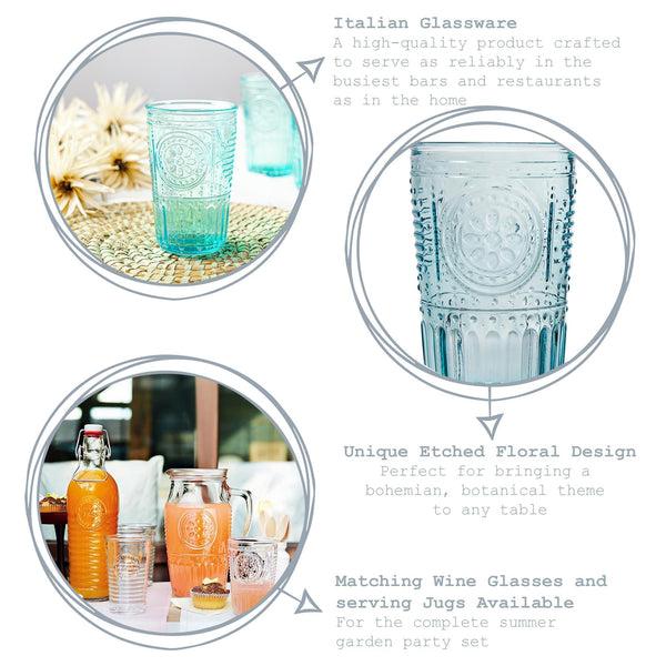 Nicola Spring 340ml Blue Romantic Highball Glasses - Pack Of Four