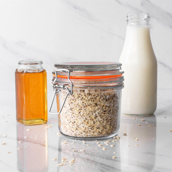 Nicola Spring 350ml Air Tight Classic Air Tight Overnight Oats Glass Storage Jar + Four Free Coloured Seals