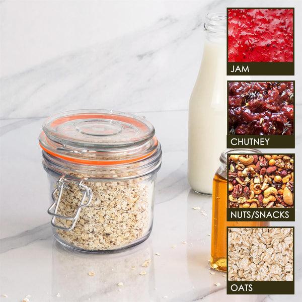 Nicola Spring 350ml Air Tight Classic Air Tight Overnight Oats Glass Storage Jar + Four Free Coloured Seals
