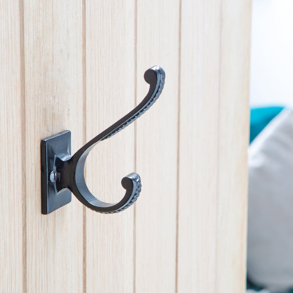 Nicola Spring 35mm X 100mm Black Square Back Scroll Hat & Coat Hook