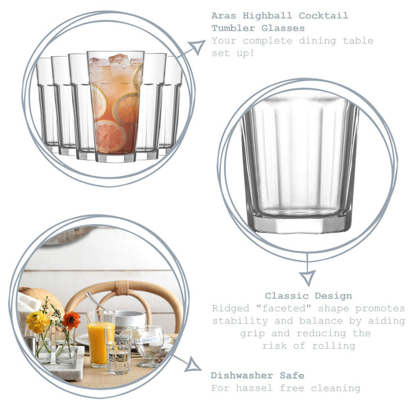 Nicola Spring 360ml Aras Highball Glasses - Pack Of Six