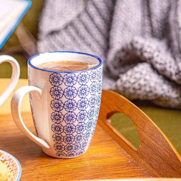 Nicola Spring 360ml Hand Printed Stoneware Coffee Mugs - Pack Of Six