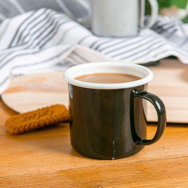 Nicola Spring 375ml Black/Grey Enamel Mugs - Pack Of Four