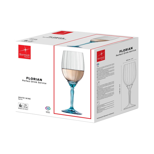 Nicola Spring 380ml Blue Florian White Wine Glasses - Pack Of Six