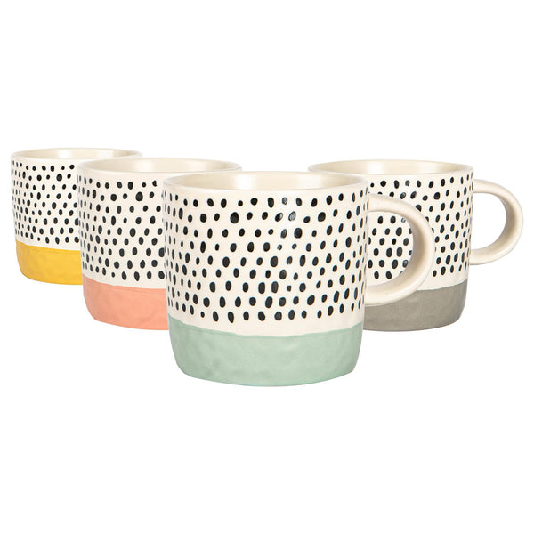 nicola spring 385ml Colour Block Spot Portuguese Stoneware Coffee Mugs - 4 Colours