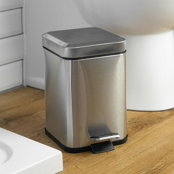 Nicola Spring 3L Brushed Steel Square Bathroom Pedal Bin