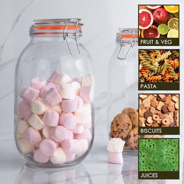 Nicola Spring 3L Classic Air Tight Glass Storage Jar + Four Free Coloured Seals