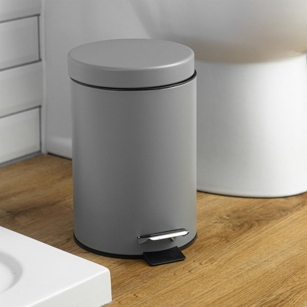 Nicola Spring 3L Grey Round Stainless Steel Bathroom Pedal Bin