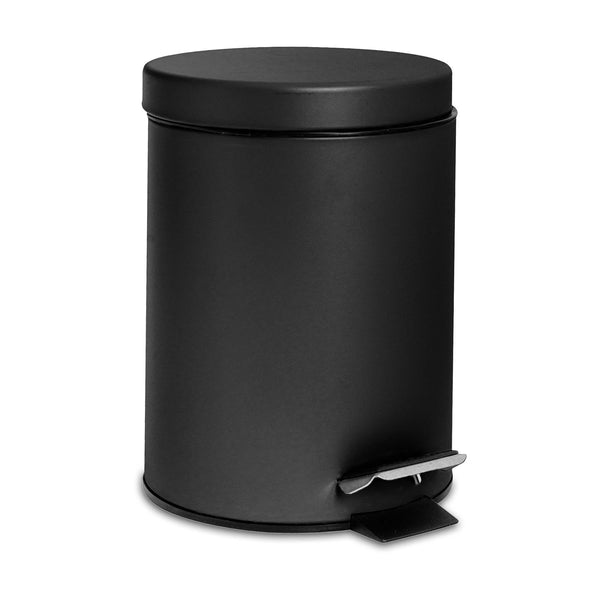 nicola spring 3L Matt Black Round Stainless Steel Bathroom Pedal Bin