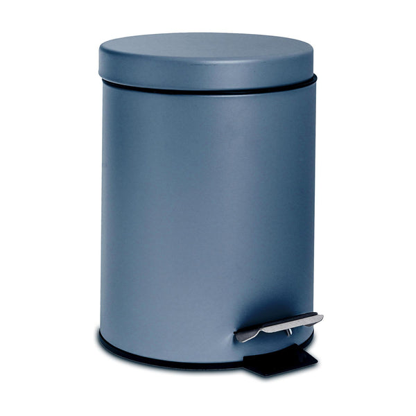 nicola spring 3L Matt Blue Round Stainless Steel Bathroom Pedal Bin