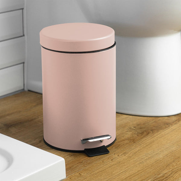Nicola Spring 3L Matt Pink Round Stainless Steel Bathroom Pedal Bin