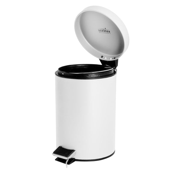 Nicola Spring 3L Matt White Round Stainless Steel Bathroom Pedal Bin