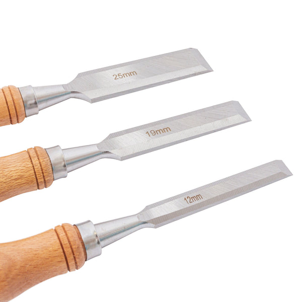 Nicola Spring 3pc Brown Carbon Steel Wood Chisel Set