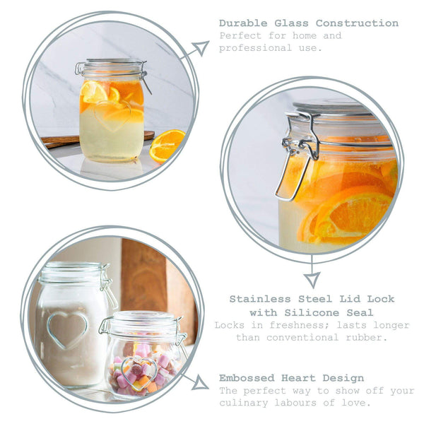 Nicola Spring 3pc Glass Storage Air Tight Jar Set With Embossed Heart Detail